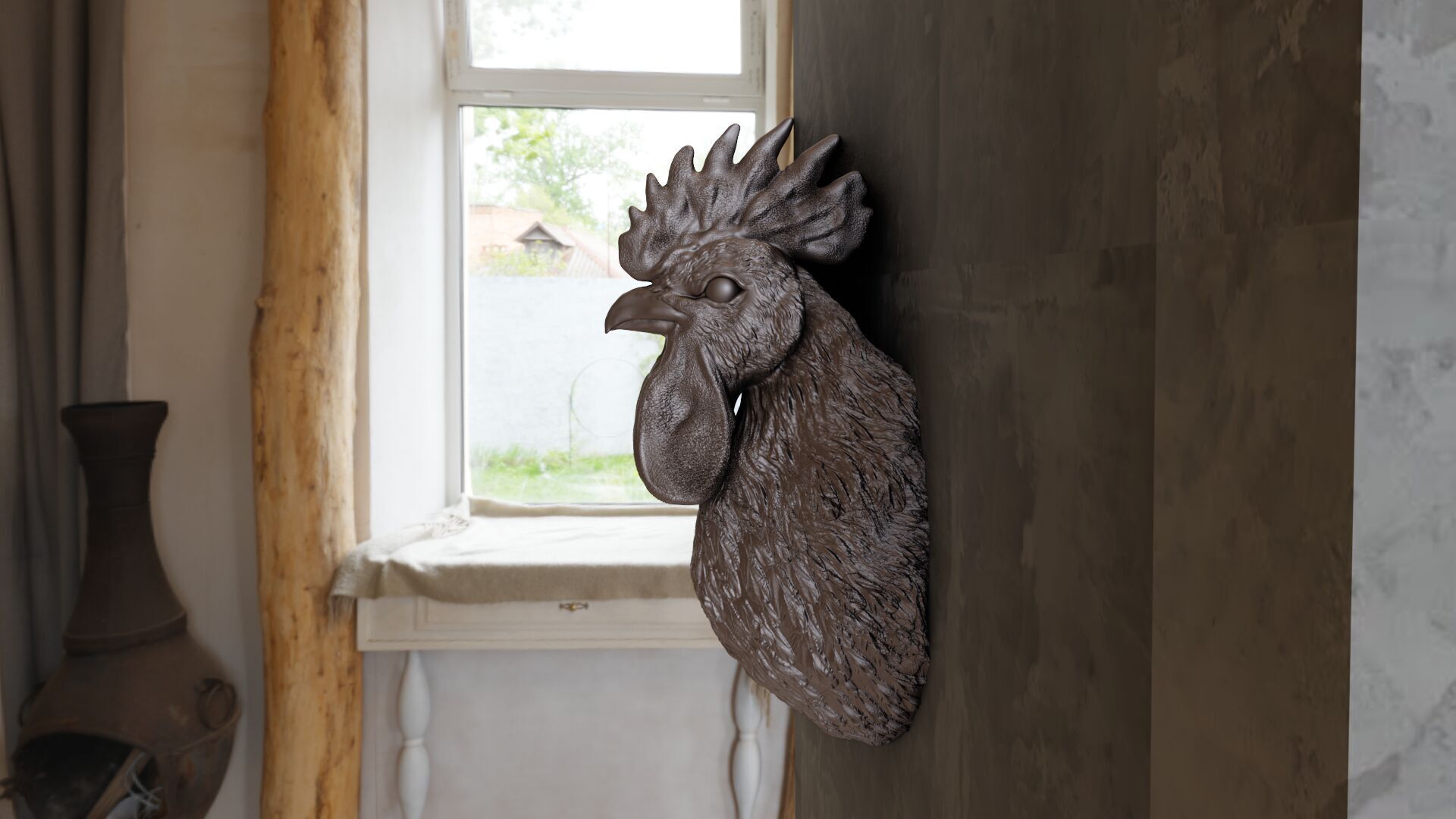 chicken head wall mount STL 3D print model_1
