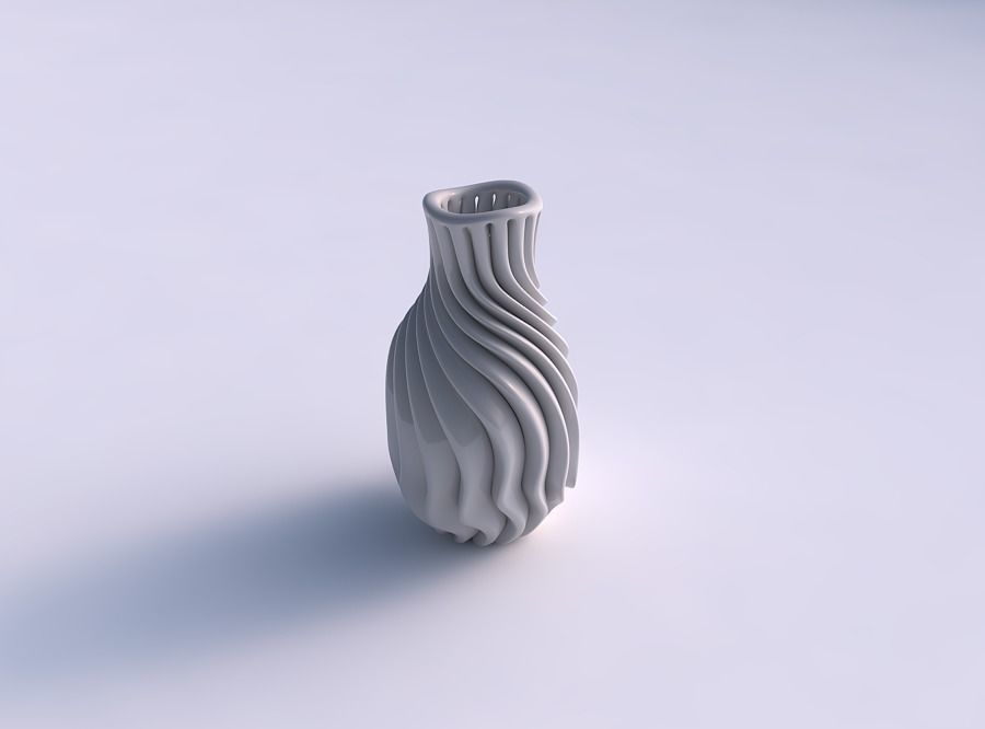 Vase curved wavy tall with extruded lines wavy top 3D print model_0
