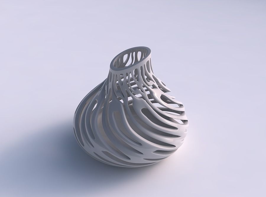 Vase curved wide with smooth cuts streched top corner 3D print model_0