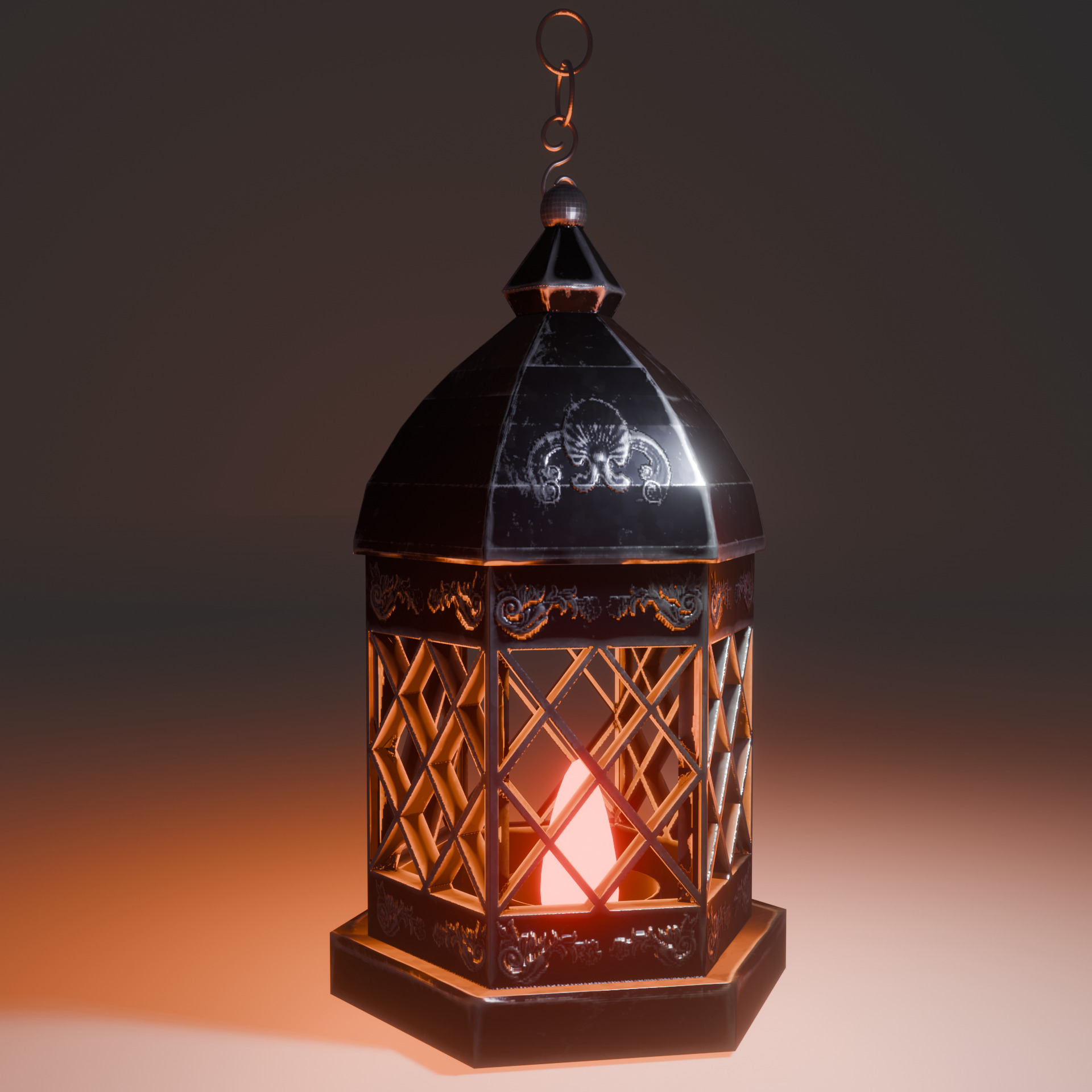 Low Poly Old Medieval Lantern Low-poly 3D model_3