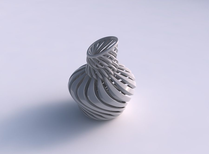 Vase curved twisted with sharp muscle structure and intertwining in neck streched top corner