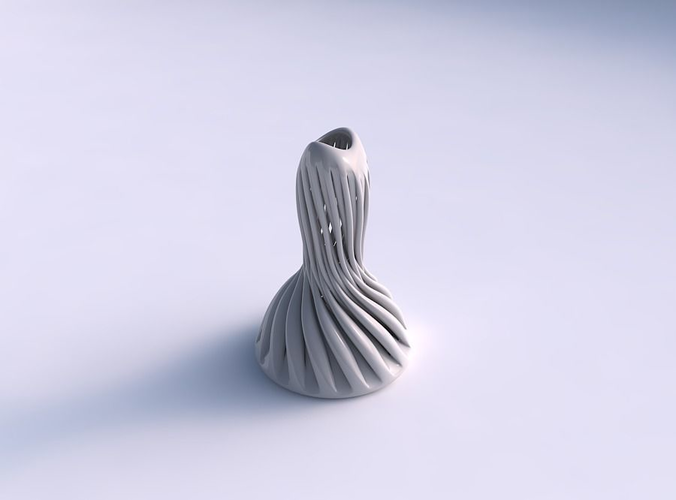 Vase curved wavy with thick muscle structure twisted and streched top