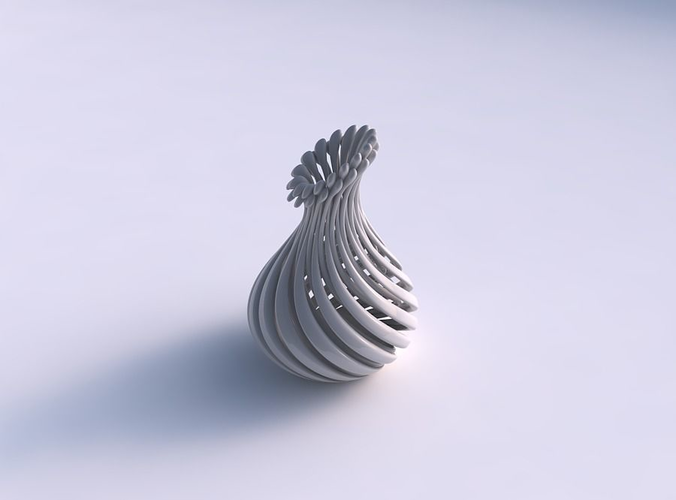 Vase curved twisted with muscle structure and soft tips streched top corner