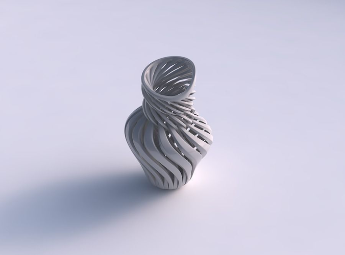Vase curved twisted with sharp muscle structure and intertwining in neck pimp up top