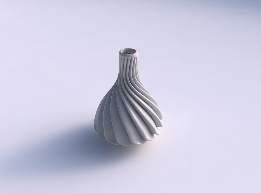 Vase curved wavy tall with extruded lines wide middle 3D print model_0