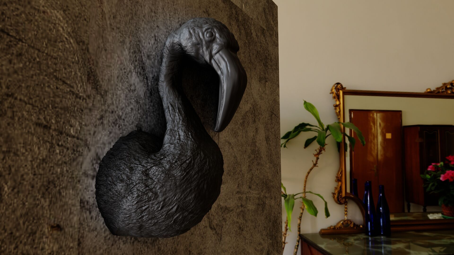 Flamingo bird head wall mount STL 3D print model_2