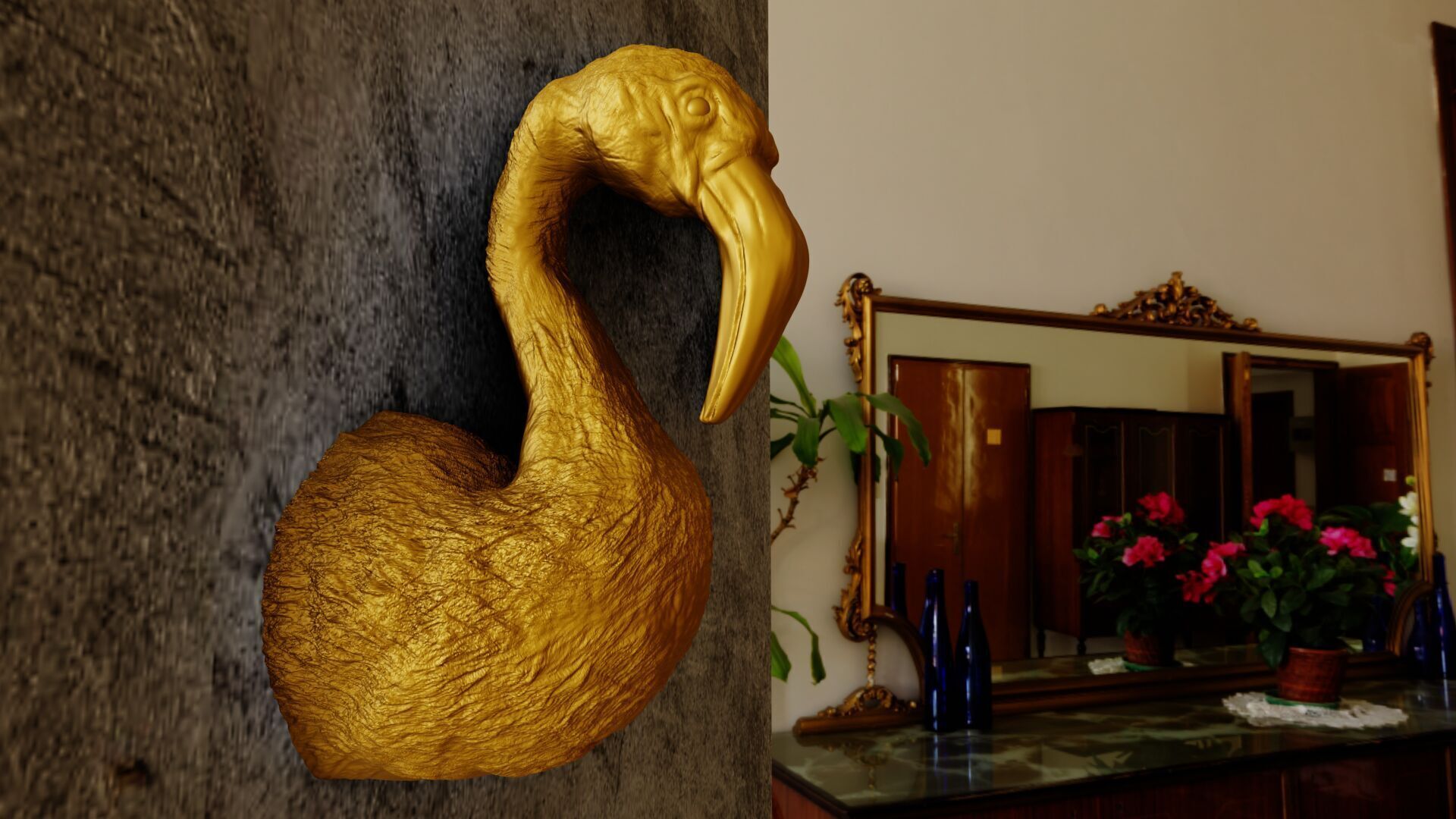 Flamingo bird head wall mount STL 3D print model_3