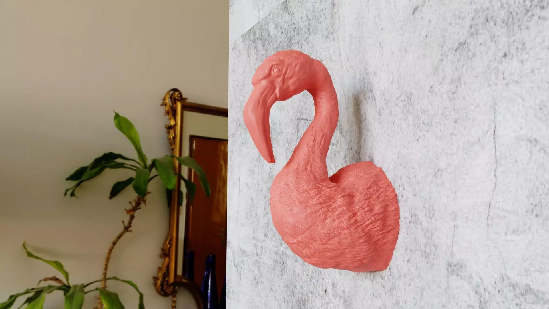 Flamingo bird head wall mount STL 3D print model_0