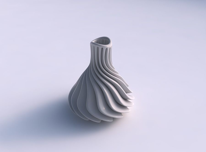 Vase curved wavy small with extruded lines twisted and streched top