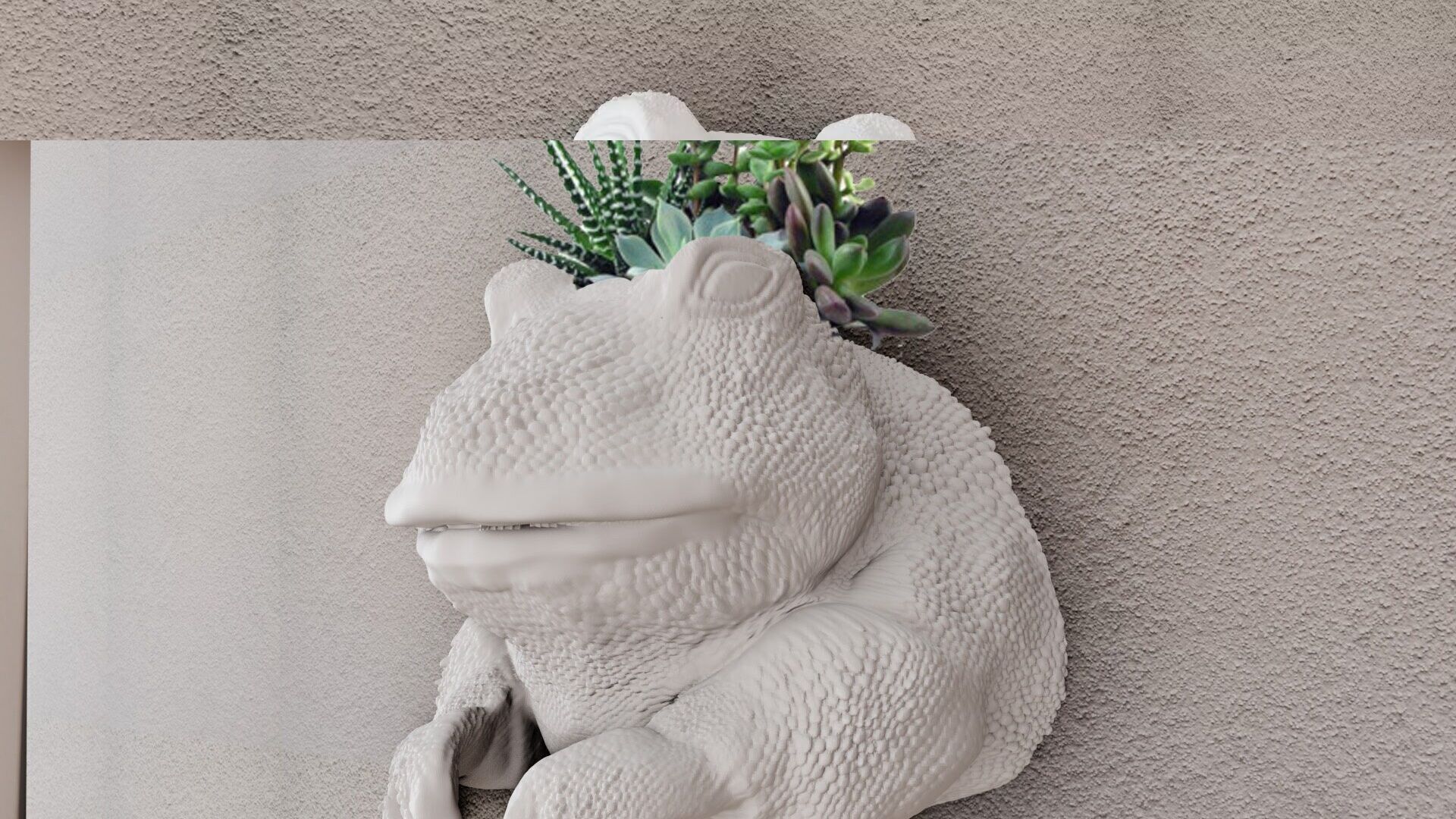 Bull frog head wall mount planter STL 3D print model_1