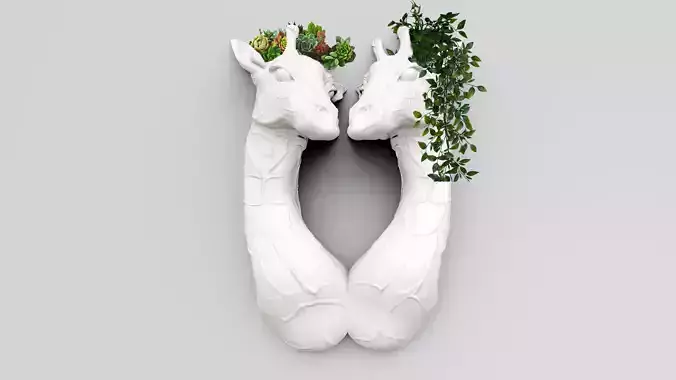 giraffe head double wall mount planter STL