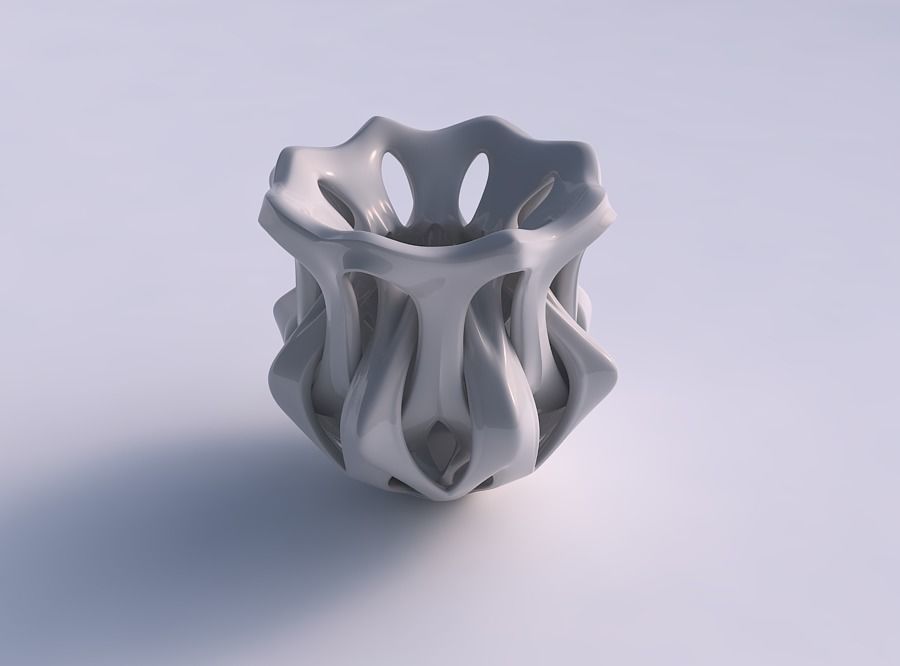 Vase curved with intersection through cuts squeezed 3D print model_0