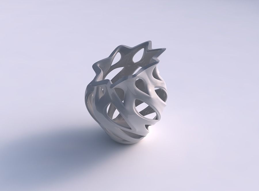 Vase curved wide with smooth cuts and flower shaped top strec... 3D print model_0