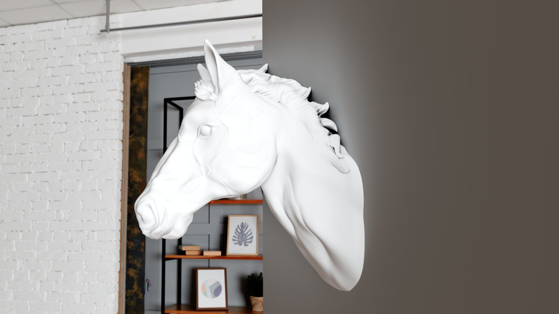 Horse head wall mount with mane STL 3D print model_1