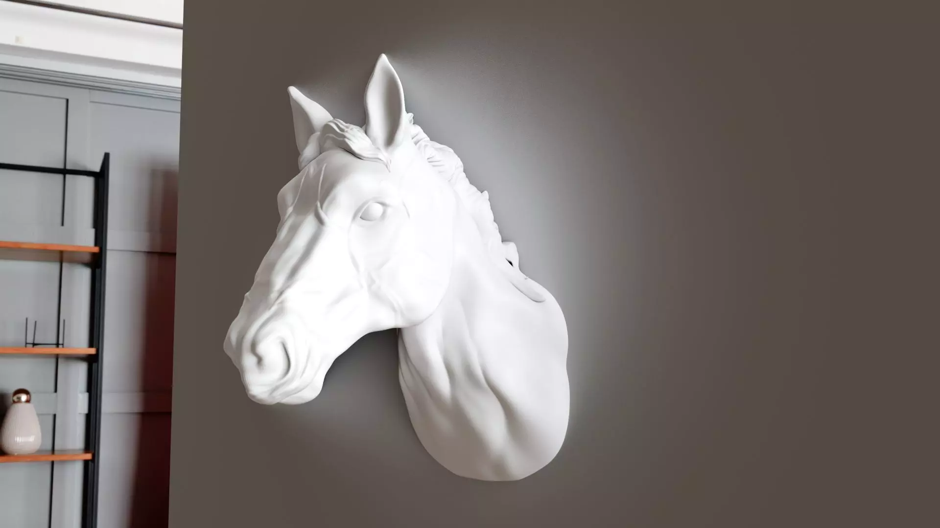 Horse head wall mount with mane STL 3D print model_0