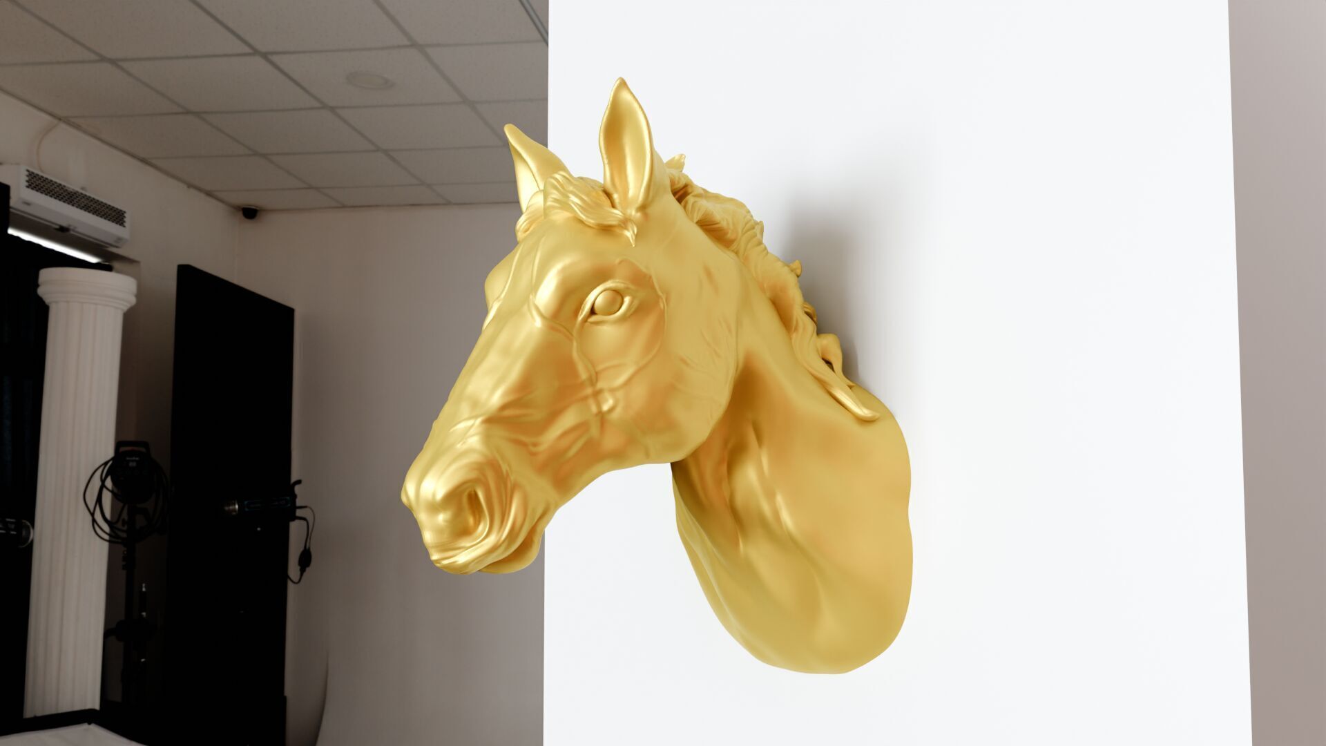 Horse head wall mount with mane STL 3D print model_3