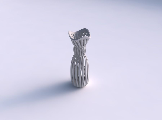 Vase curved twisted with muscle structure and intertwining in neck streched and wavy top