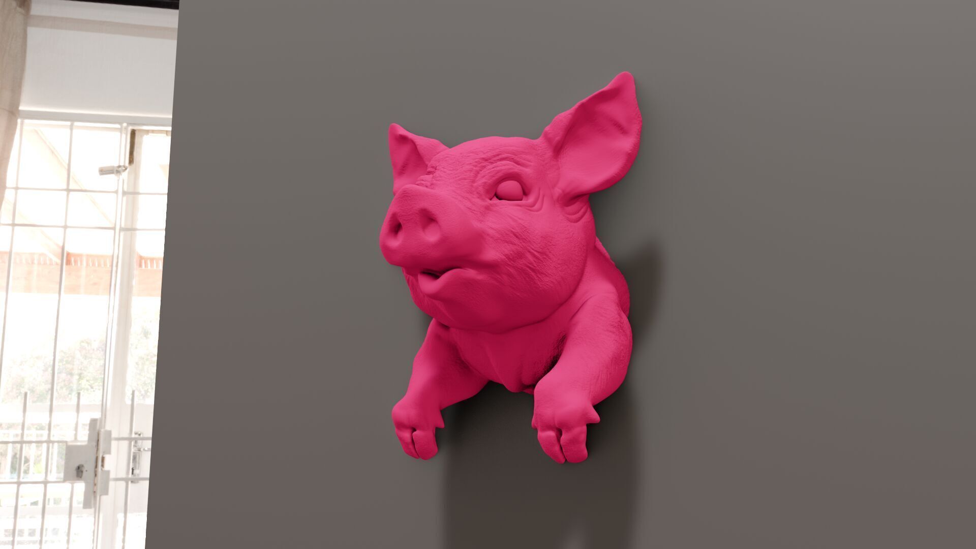 Pig head wall mount STL 3D print model_2