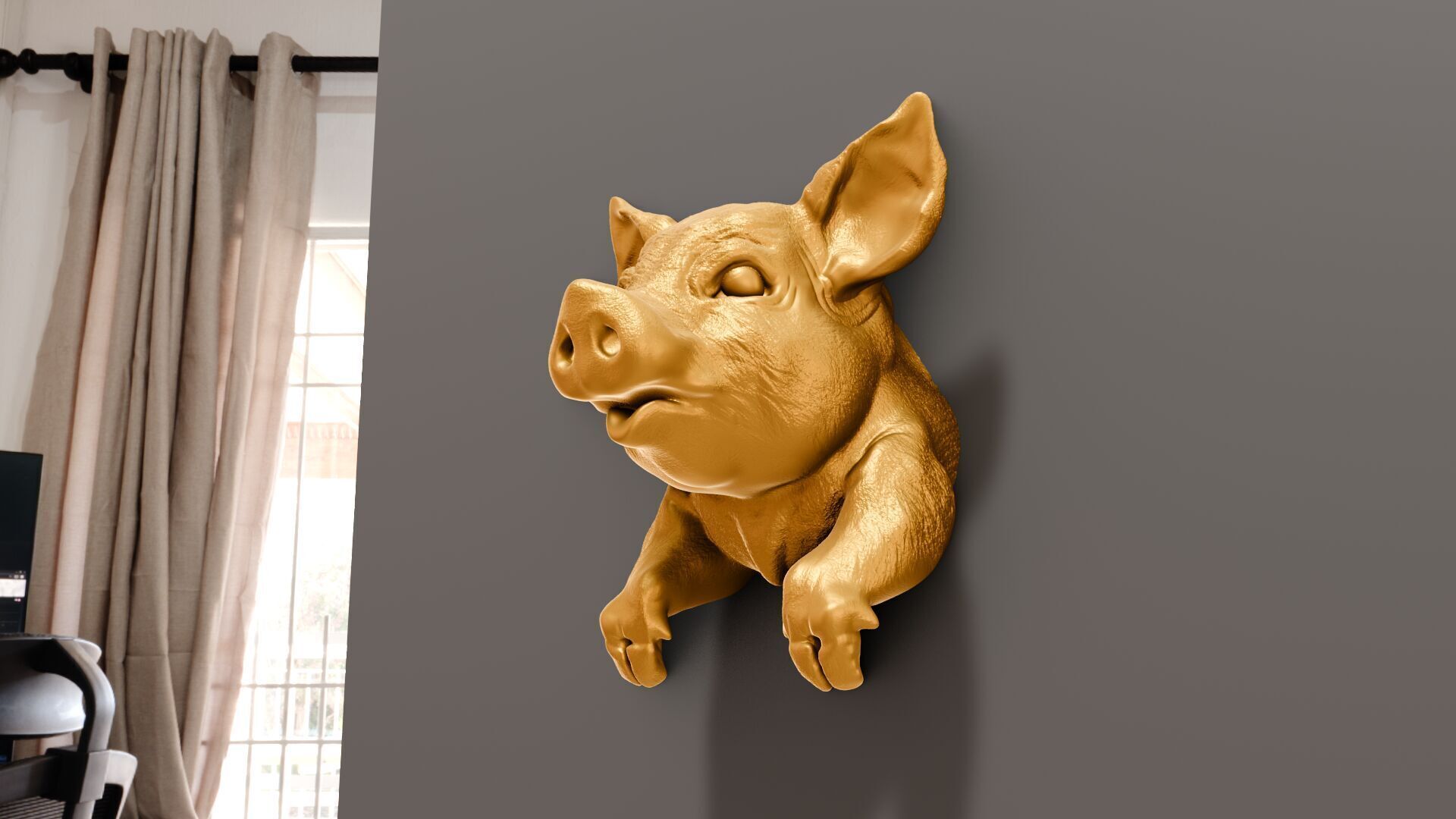 Pig head wall mount STL 3D print model_4