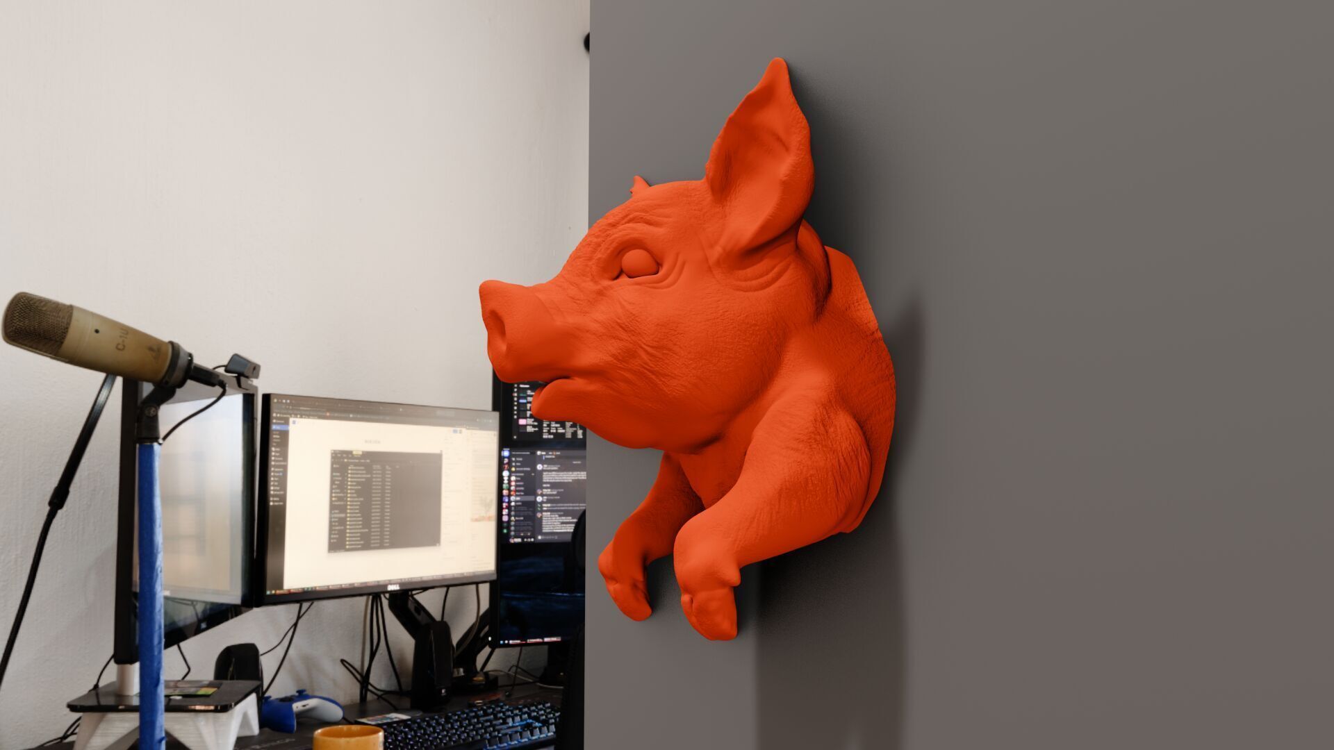 Pig head wall mount STL 3D print model_3