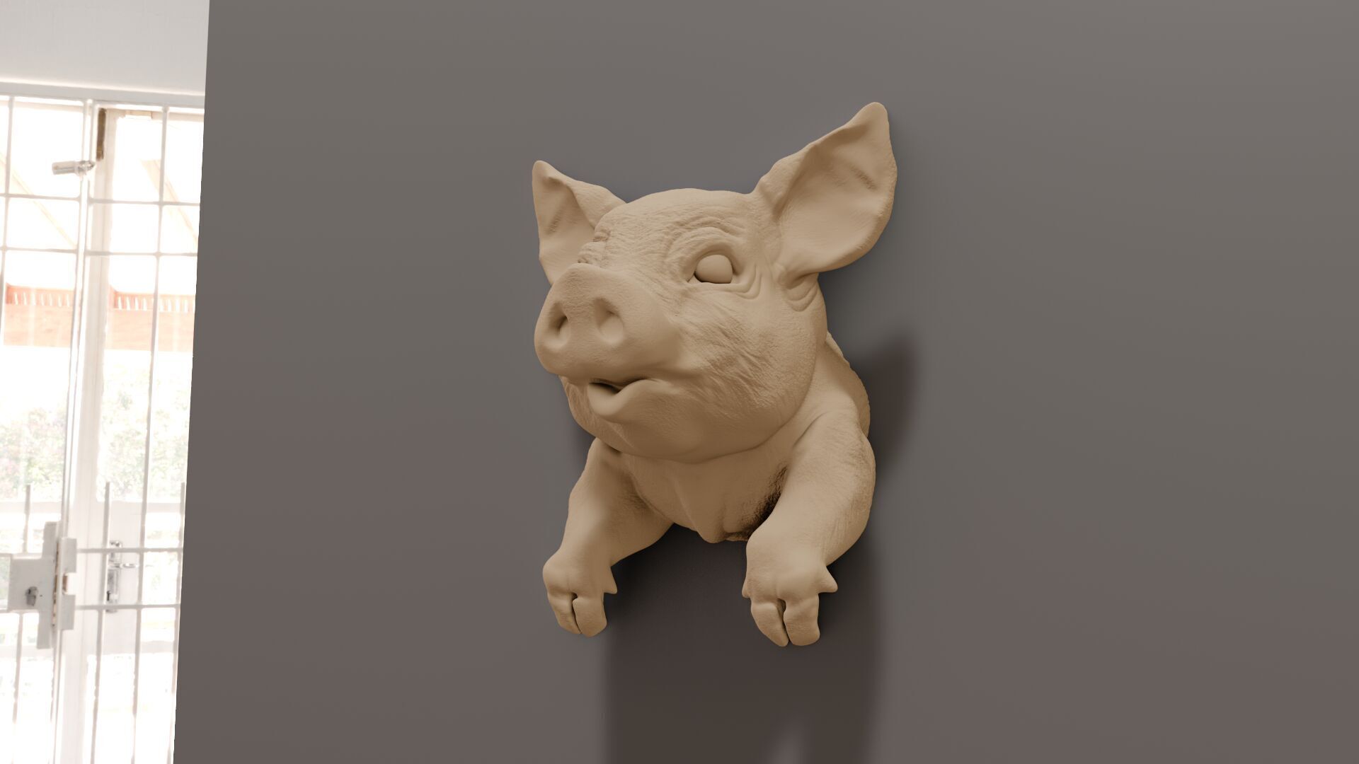 Pig head wall mount STL 3D print model_1