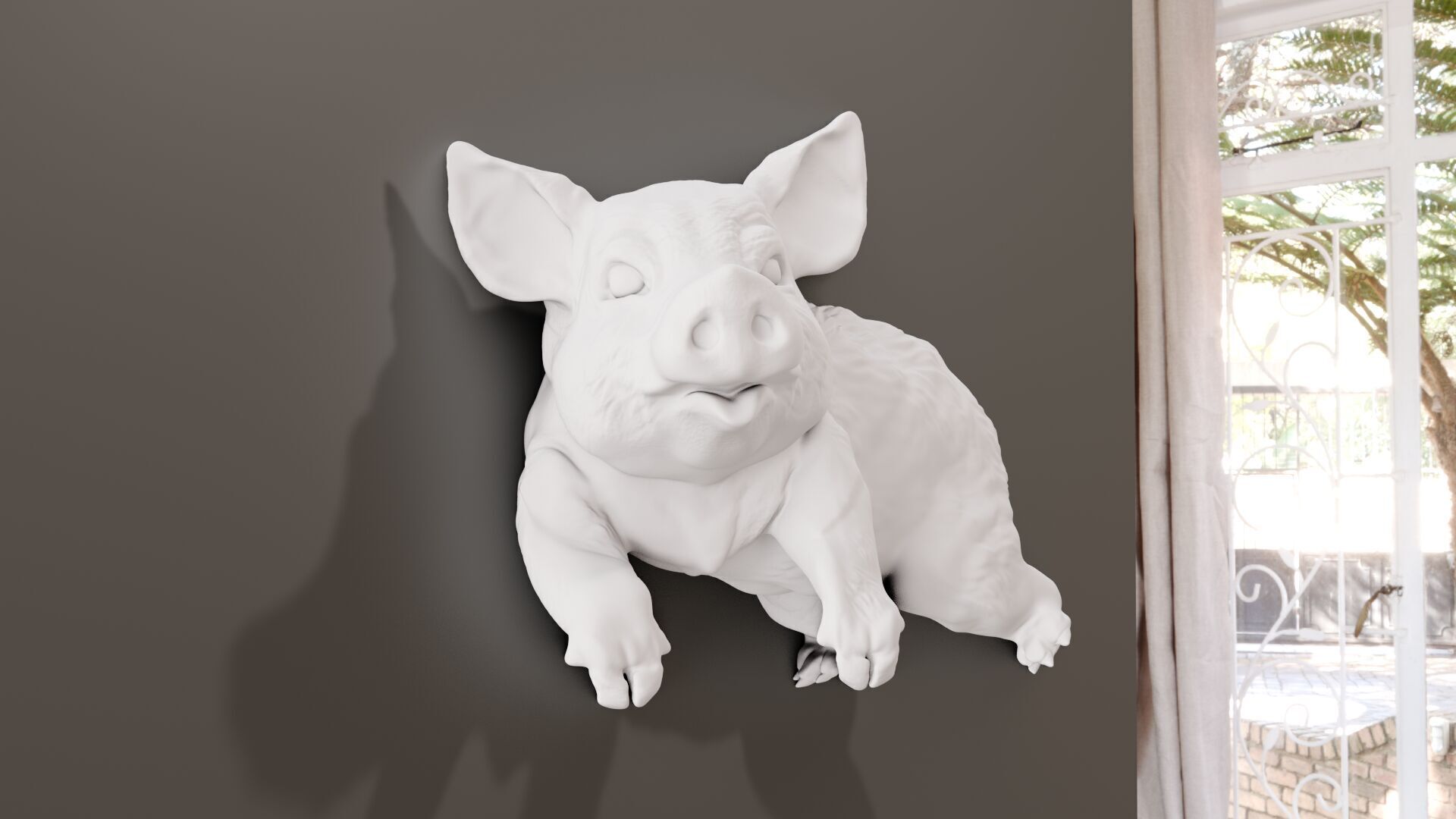 Pig wall art mount decor STL 3D print model_2