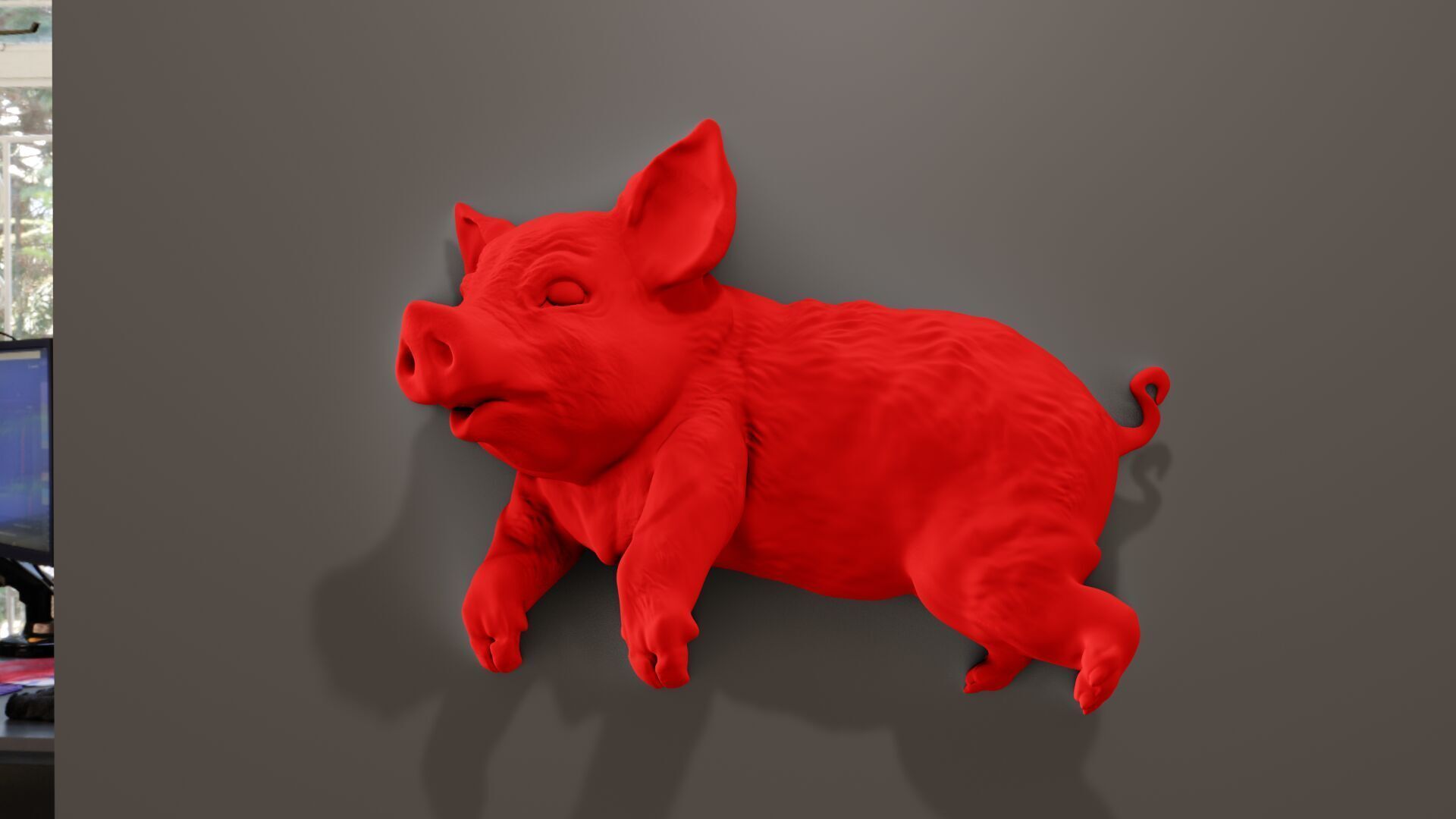 Pig wall art mount decor STL 3D print model_4