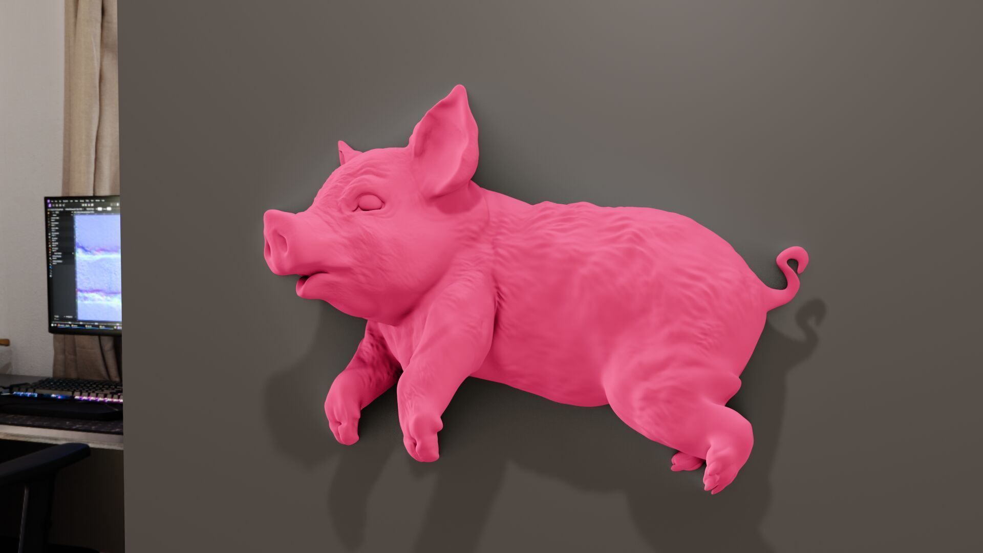 Pig wall art mount decor STL 3D print model_3