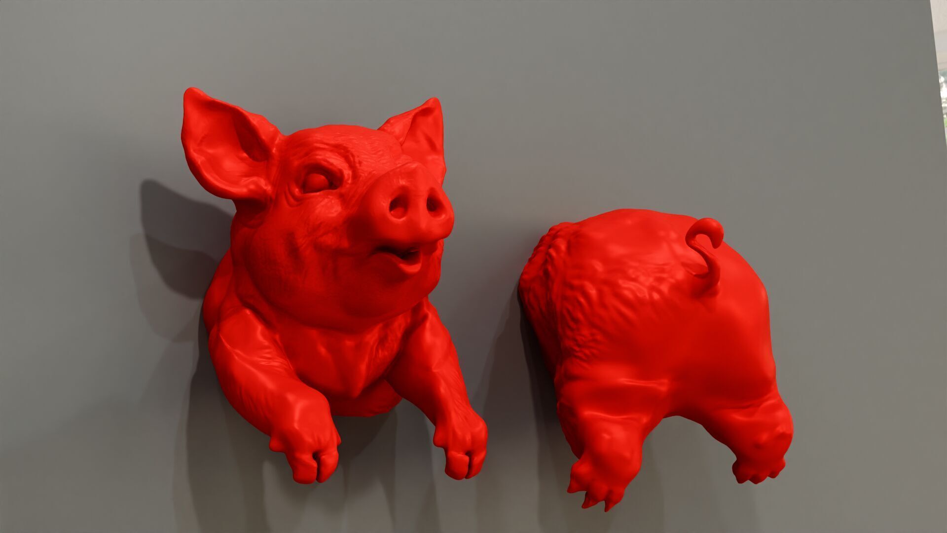 Pig portal funny wall art wall mounted with nail hole at back 3D print model_5