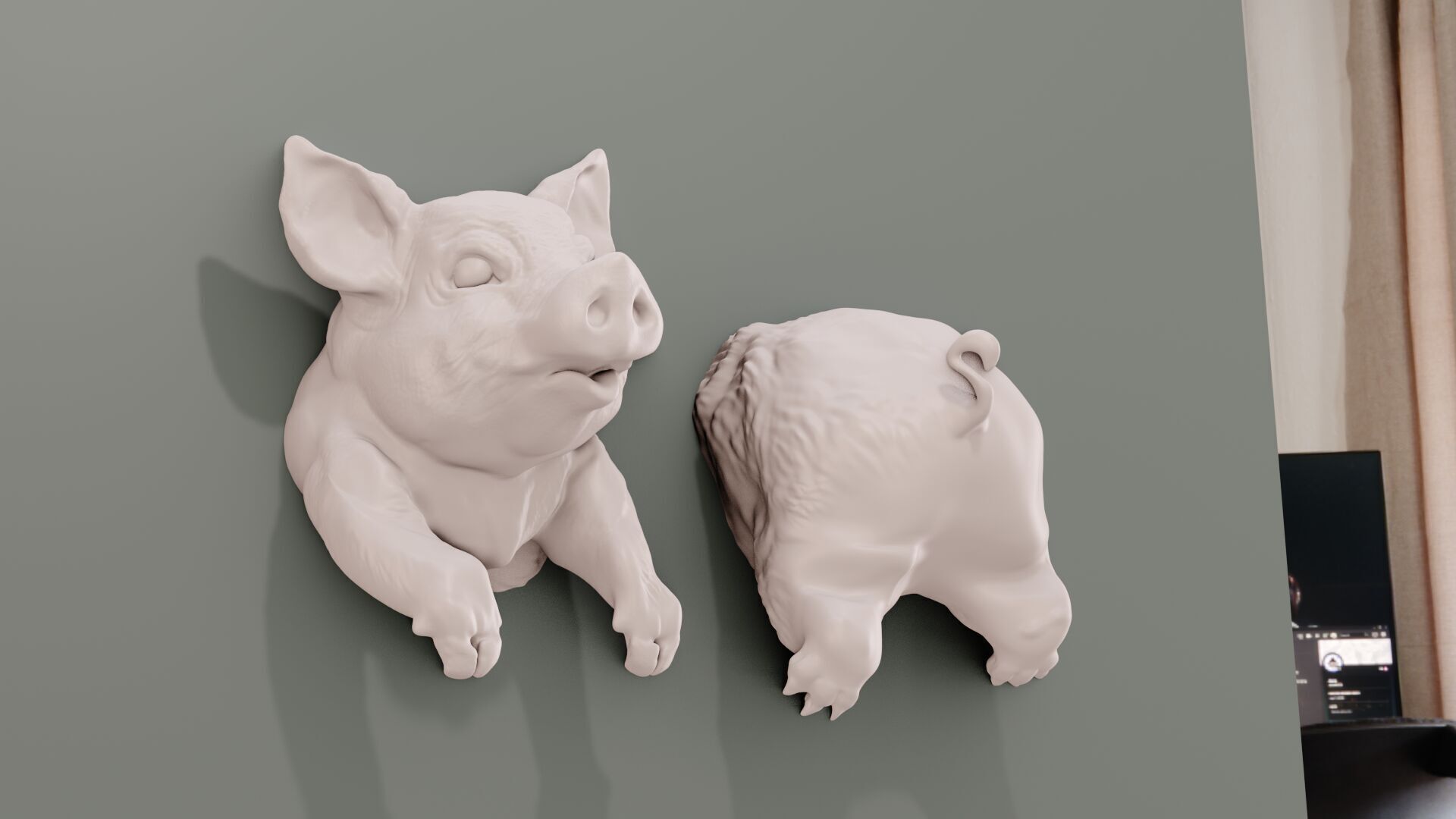 Pig portal funny wall art wall mounted with nail hole at back 3D print model_1