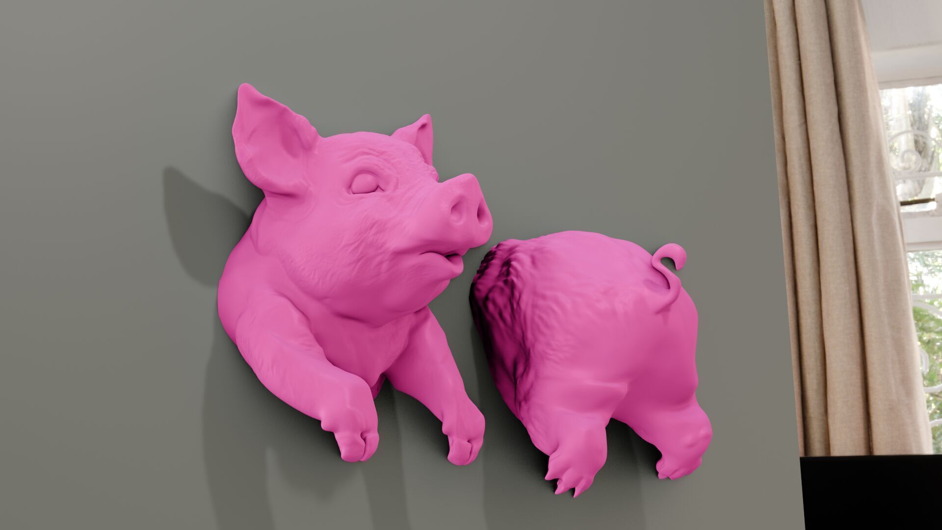 Pig portal funny wall art wall mounted with nail hole at back 3D print model_4