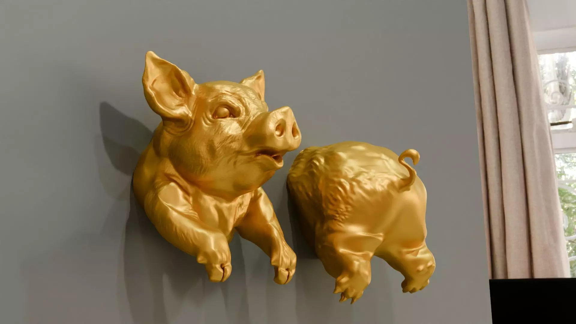 Pig portal funny wall art wall mounted with nail hole at back 3D print model_0