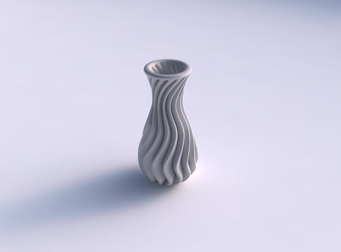 Vase curved wavy small with extruded lines widened top