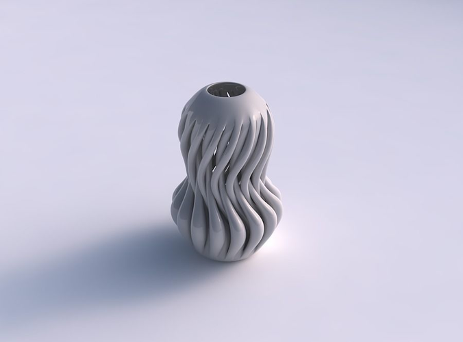 Vase curved wavy with thick muscle structure squeezed