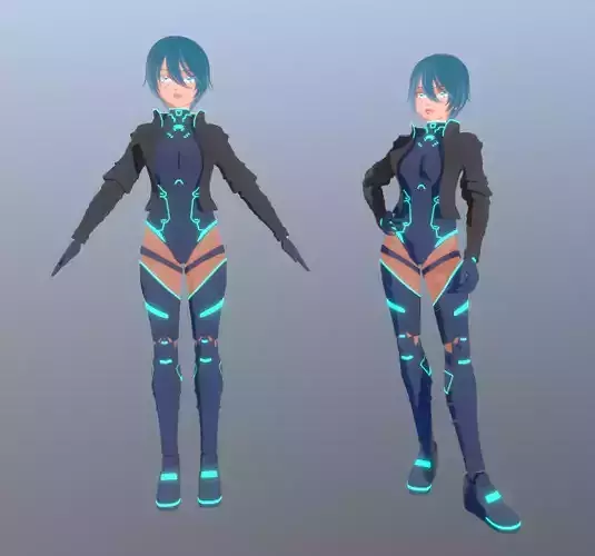 Character Female With Anime Style Low-poly 3D model