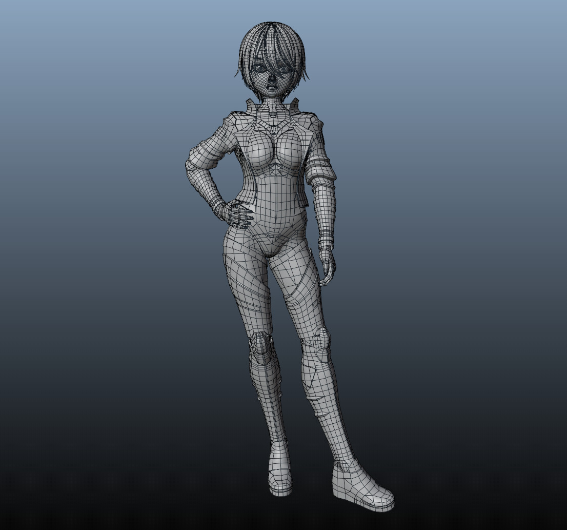 Character Female With Anime Style Low-poly 3D model_3