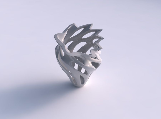 Vase curved wide with smooth cuts and flower shaped top pimp up top