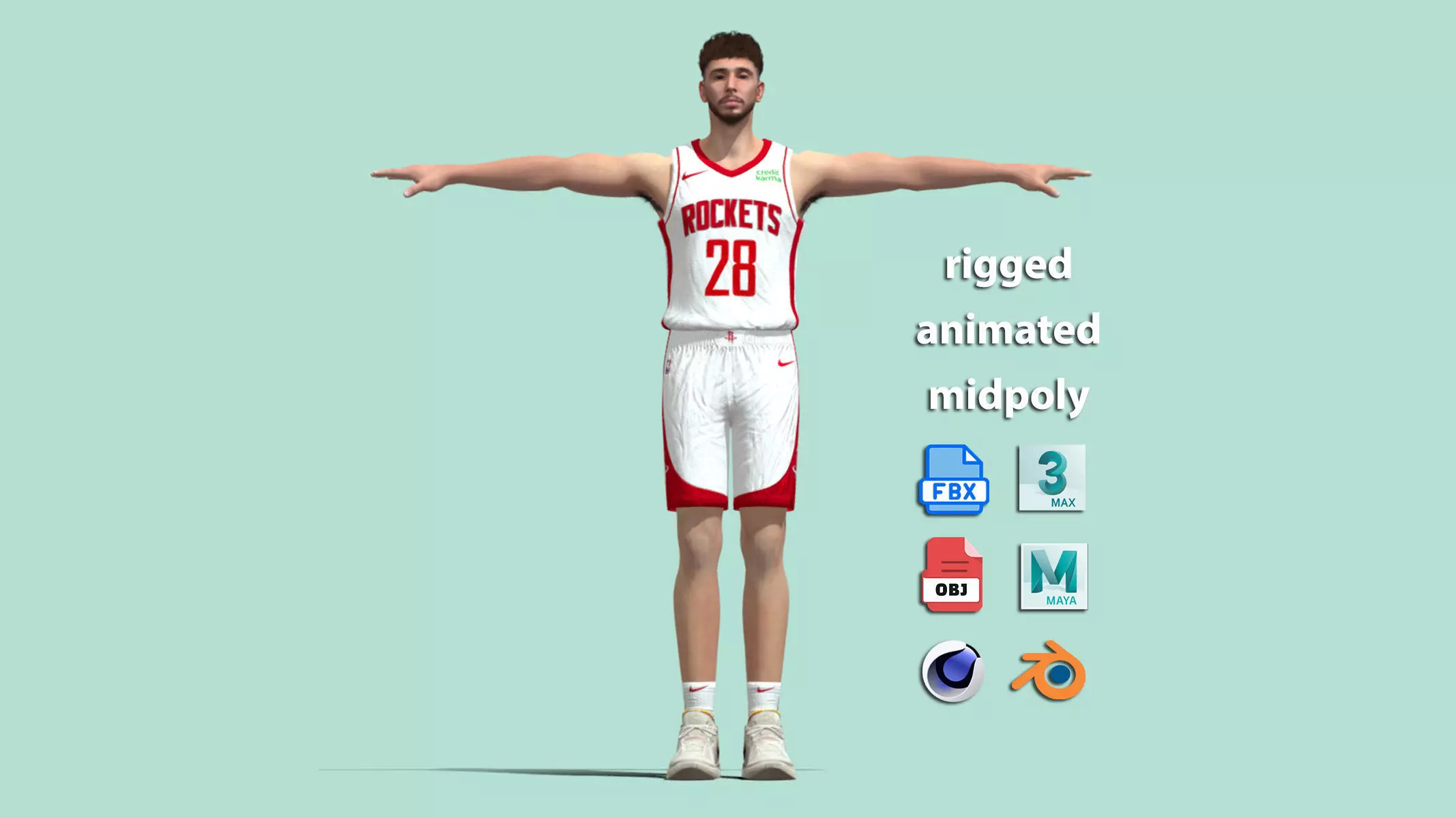 T-Pose Rigged Alperen Sengun Houston Rockets 3D model