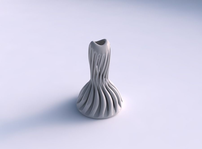 Vase curved wavy with thick muscle structure streched top