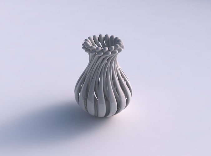 Vase curved twisted with muscle structure and soft tips squeezed 3D print model