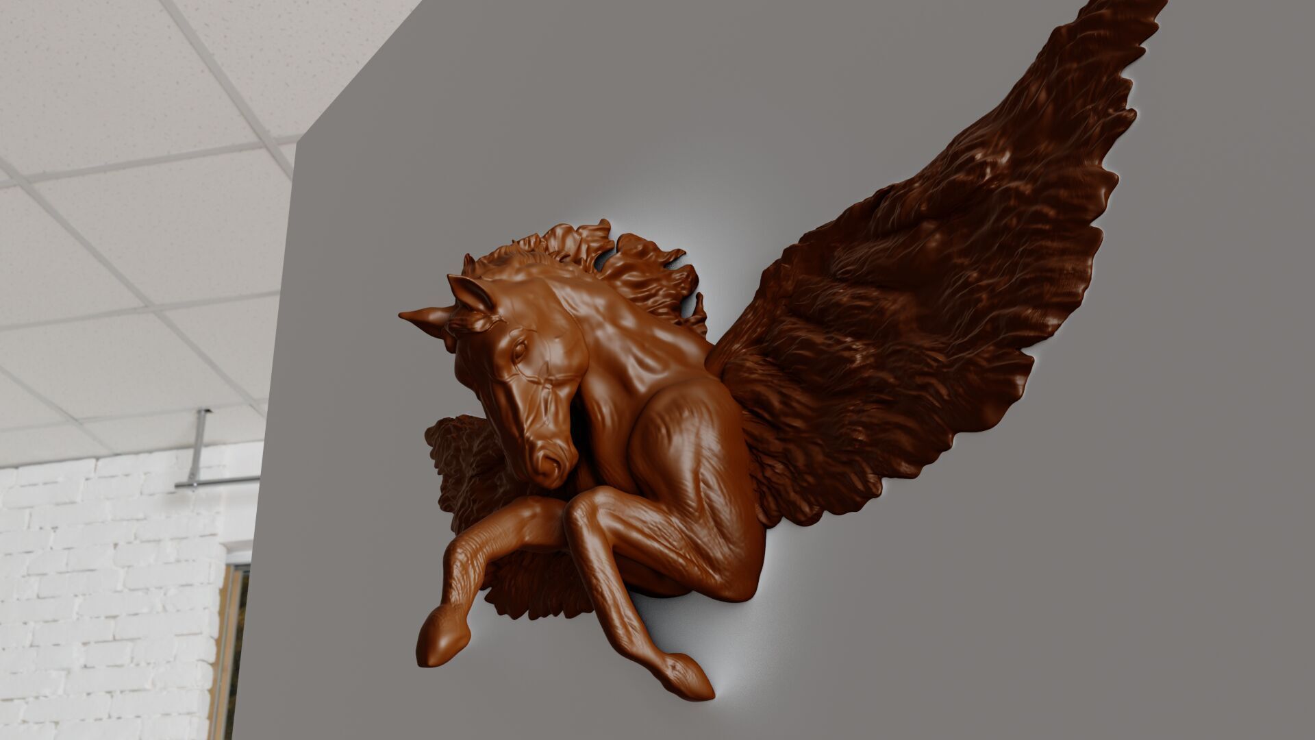 Pegasus horse with wings wall art decor STL 3D print model_3