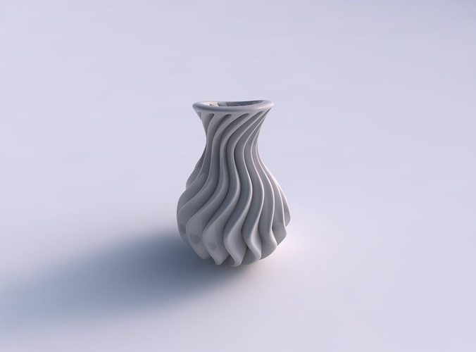 Vase curved wavy small with extruded lines eccentric