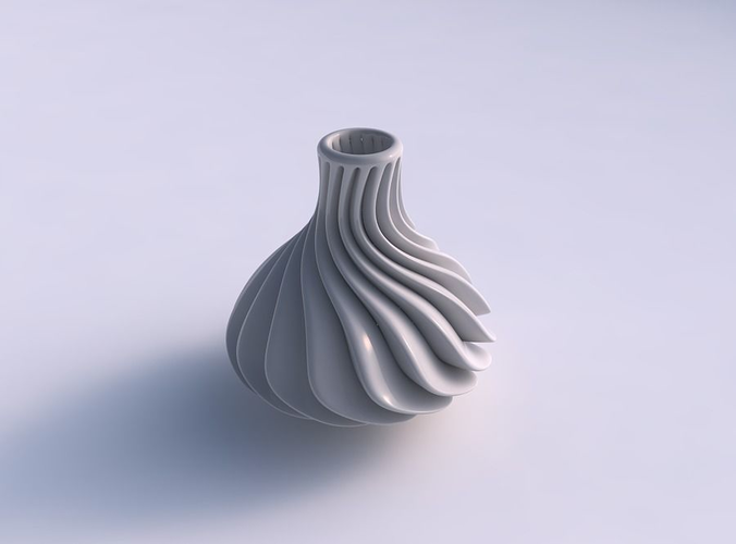 Vase curved wavy small with extruded lines wide middle