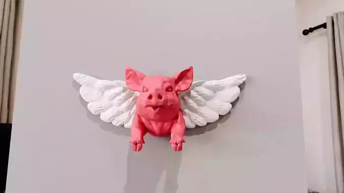 Pig with wings head wall mount STL