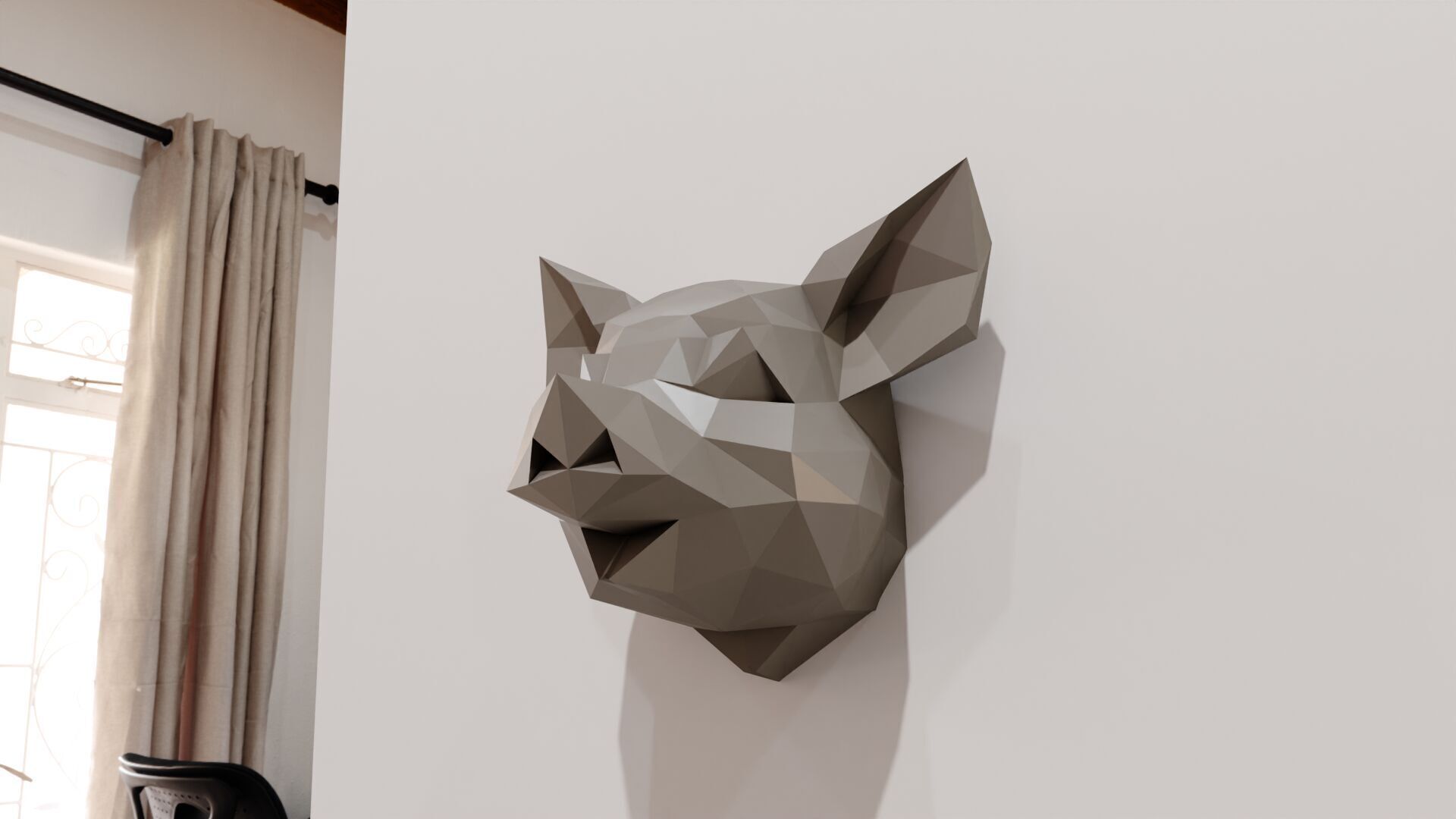 Pig head low poly wall mount STL 3D print model_5