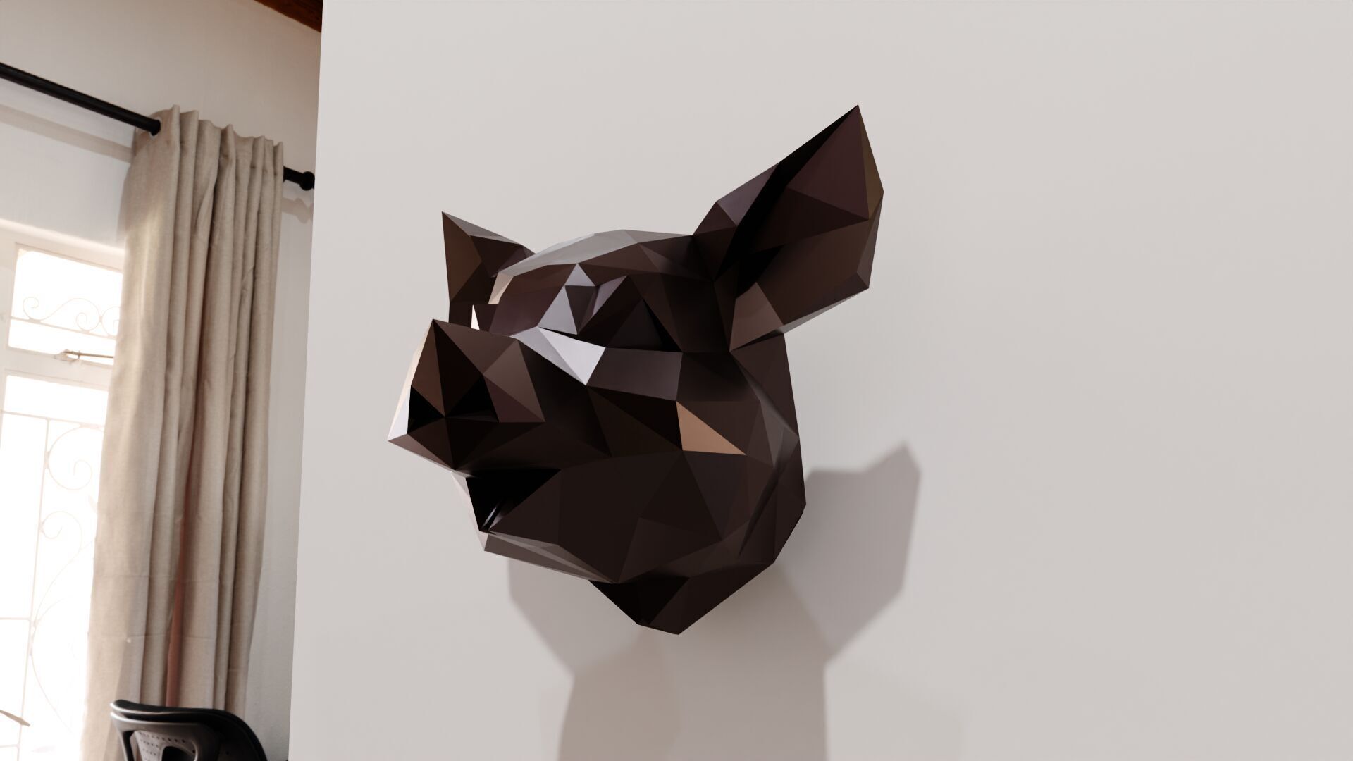 Pig head low poly wall mount STL 3D print model_4
