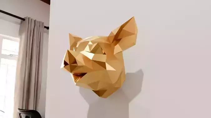 Pig head low poly wall mount STL