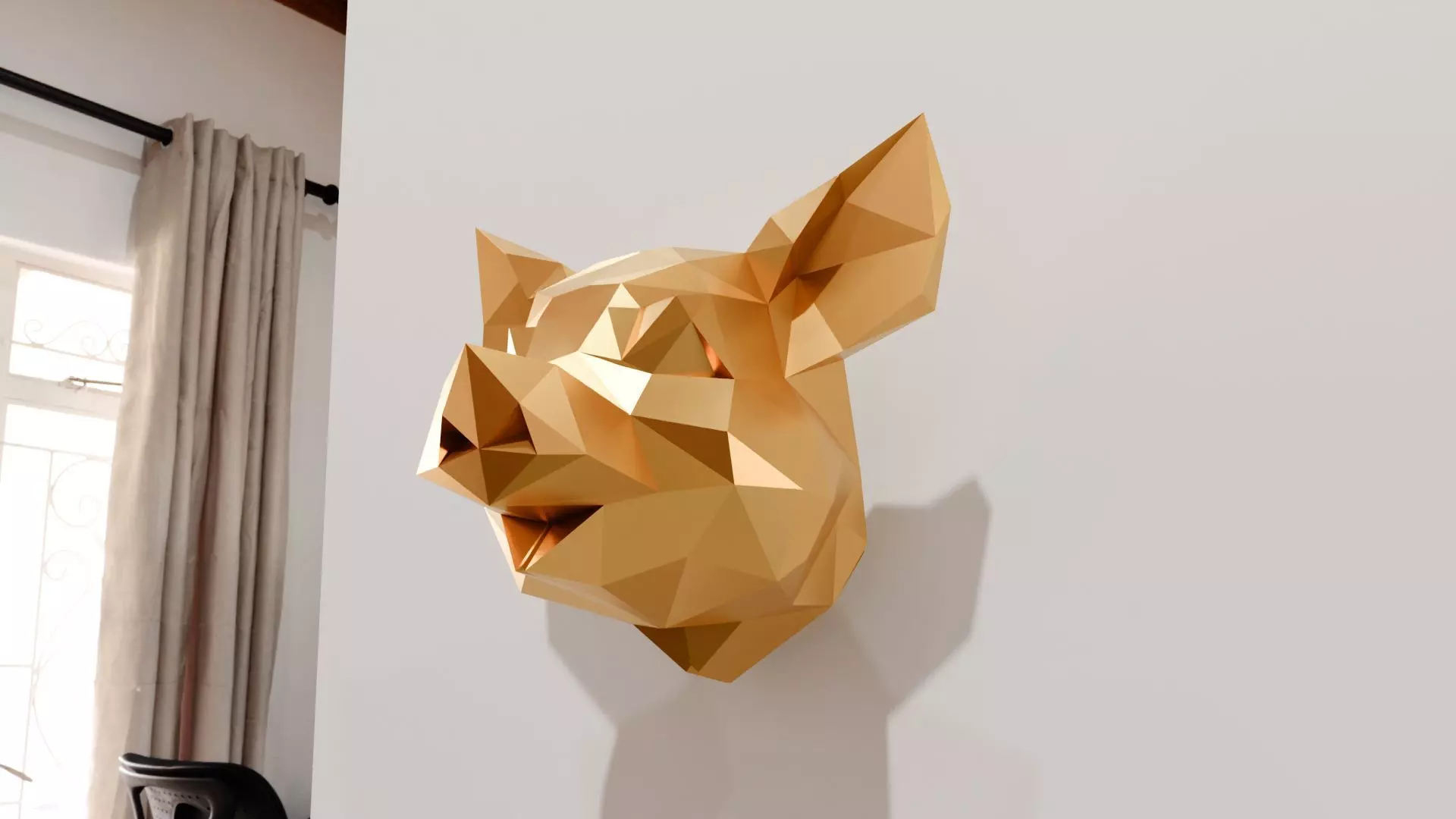 Pig head low poly wall mount STL 3D print model_0