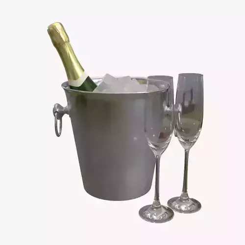 Champagne Glasses and Ice Bucket 3D model