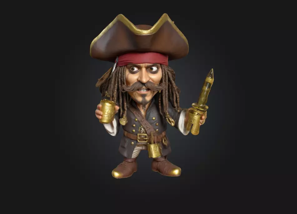 Stylized 3D Printable Captain Jack Sparrow Caricature Figure 3D print model_0